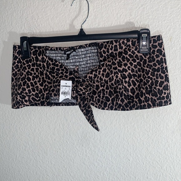 New With Tags Express women Linen-Blend Tie Front Bandeau Top. - Picture 3 of 5